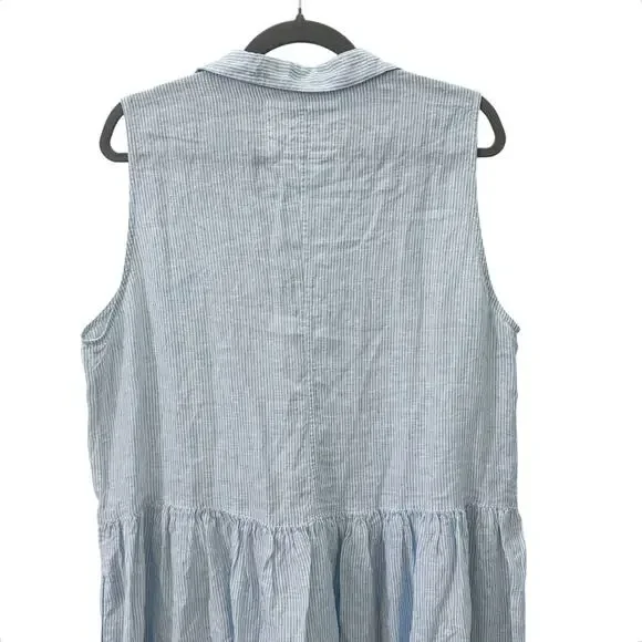 Frank & Eileen Daphne Sleeveless Popover Dress Blue White Stripe Linen Size XL - Picture 10 of 12
